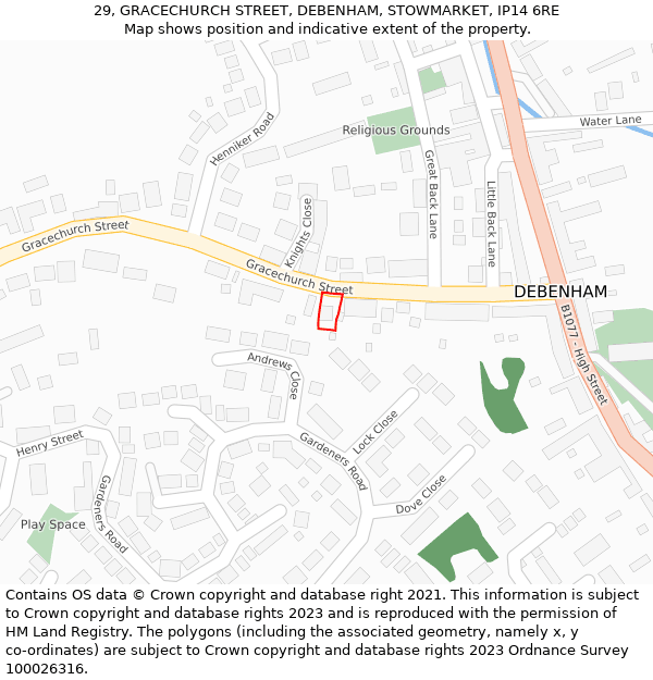 29, GRACECHURCH STREET, DEBENHAM, STOWMARKET, IP14 6RE: Location map and indicative extent of plot