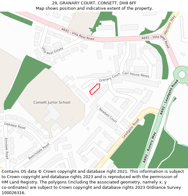 29, GRANARY COURT, CONSETT, DH8 6FF: Location map and indicative extent of plot