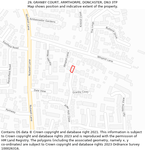 29, GRANBY COURT, ARMTHORPE, DONCASTER, DN3 3TP: Location map and indicative extent of plot