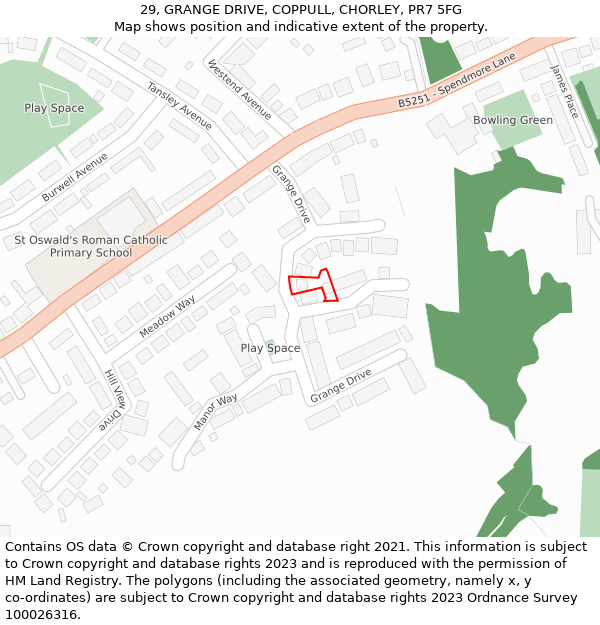 29, GRANGE DRIVE, COPPULL, CHORLEY, PR7 5FG: Location map and indicative extent of plot