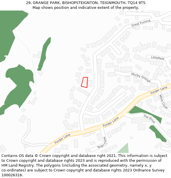 29, GRANGE PARK, BISHOPSTEIGNTON, TEIGNMOUTH, TQ14 9TS: Location map and indicative extent of plot