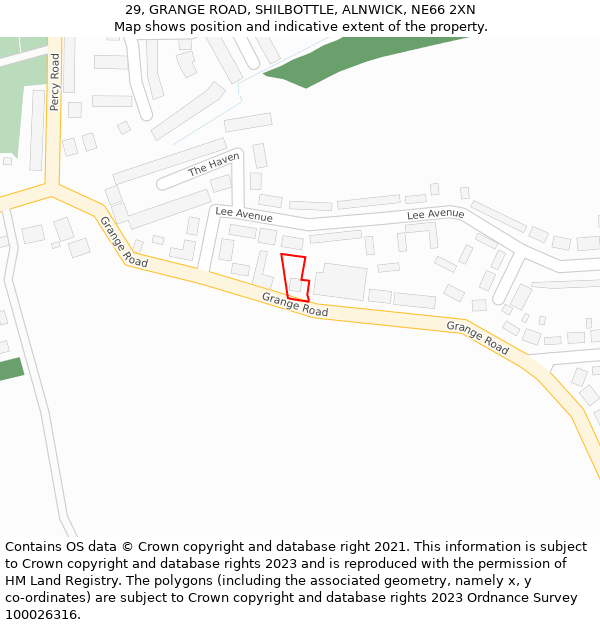 29, GRANGE ROAD, SHILBOTTLE, ALNWICK, NE66 2XN: Location map and indicative extent of plot