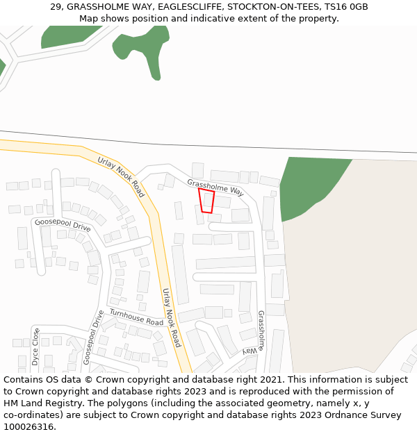 29, GRASSHOLME WAY, EAGLESCLIFFE, STOCKTON-ON-TEES, TS16 0GB: Location map and indicative extent of plot