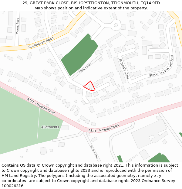 29, GREAT PARK CLOSE, BISHOPSTEIGNTON, TEIGNMOUTH, TQ14 9FD: Location map and indicative extent of plot