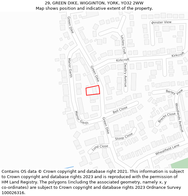 29, GREEN DIKE, WIGGINTON, YORK, YO32 2WW: Location map and indicative extent of plot