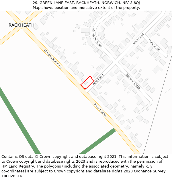 29, GREEN LANE EAST, RACKHEATH, NORWICH, NR13 6QJ: Location map and indicative extent of plot