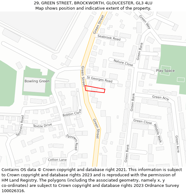 29, GREEN STREET, BROCKWORTH, GLOUCESTER, GL3 4LU: Location map and indicative extent of plot