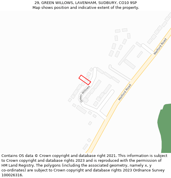 29, GREEN WILLOWS, LAVENHAM, SUDBURY, CO10 9SP: Location map and indicative extent of plot