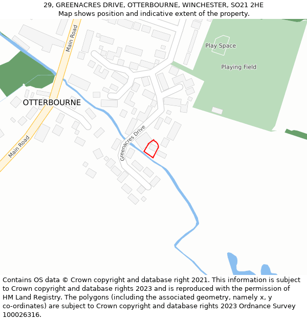 29, GREENACRES DRIVE, OTTERBOURNE, WINCHESTER, SO21 2HE: Location map and indicative extent of plot