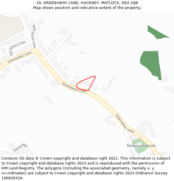 29, GREENAWAY LANE, HACKNEY, MATLOCK, DE4 2QB: Location map and indicative extent of plot