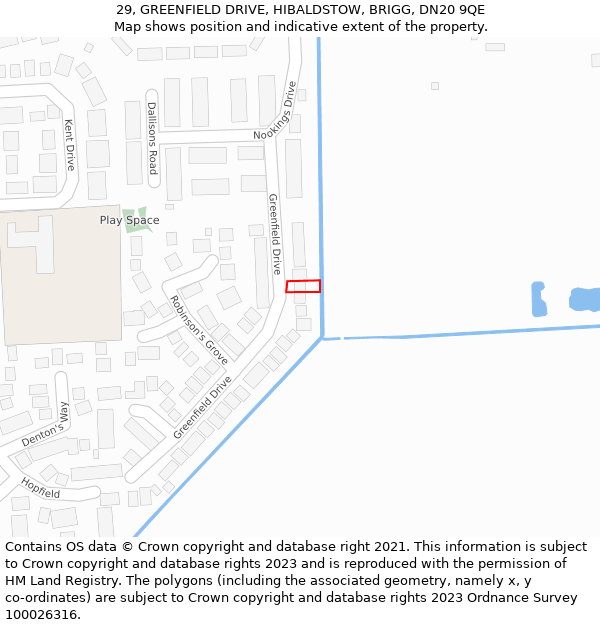 29, GREENFIELD DRIVE, HIBALDSTOW, BRIGG, DN20 9QE: Location map and indicative extent of plot