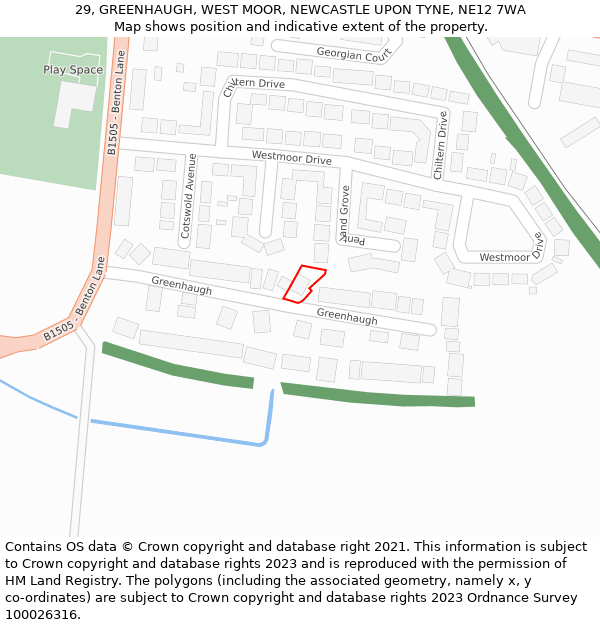 29, GREENHAUGH, WEST MOOR, NEWCASTLE UPON TYNE, NE12 7WA: Location map and indicative extent of plot