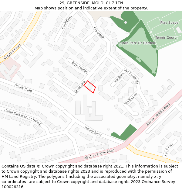 29, GREENSIDE, MOLD, CH7 1TN: Location map and indicative extent of plot