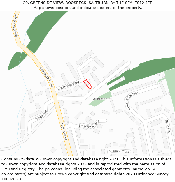 29, GREENSIDE VIEW, BOOSBECK, SALTBURN-BY-THE-SEA, TS12 3FE: Location map and indicative extent of plot