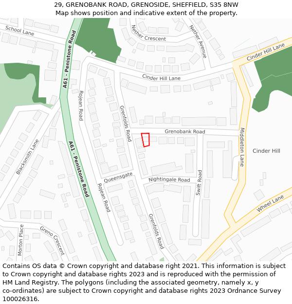 29, GRENOBANK ROAD, GRENOSIDE, SHEFFIELD, S35 8NW: Location map and indicative extent of plot