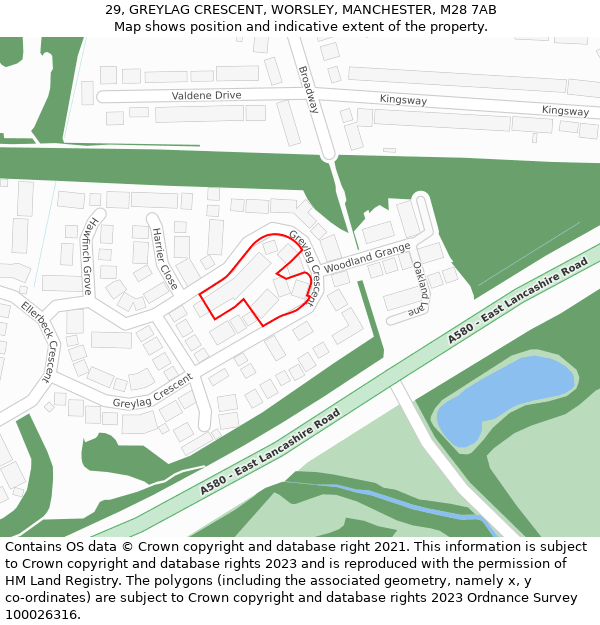 29, GREYLAG CRESCENT, WORSLEY, MANCHESTER, M28 7AB: Location map and indicative extent of plot