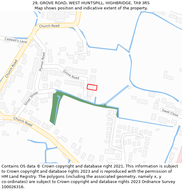 29, GROVE ROAD, WEST HUNTSPILL, HIGHBRIDGE, TA9 3RS: Location map and indicative extent of plot