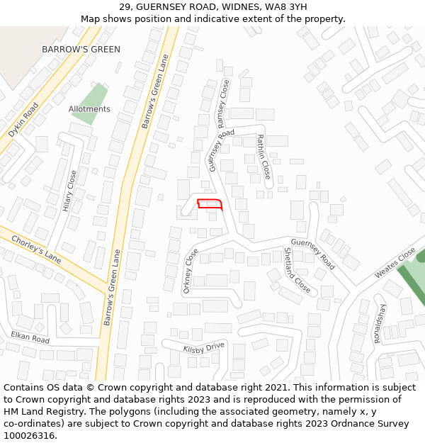 29, GUERNSEY ROAD, WIDNES, WA8 3YH: Location map and indicative extent of plot