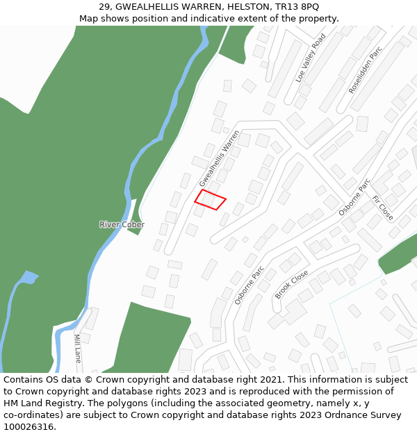 29, GWEALHELLIS WARREN, HELSTON, TR13 8PQ: Location map and indicative extent of plot