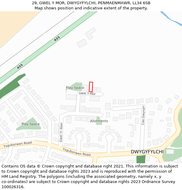 29, GWEL Y MOR, DWYGYFYLCHI, PENMAENMAWR, LL34 6SB: Location map and indicative extent of plot