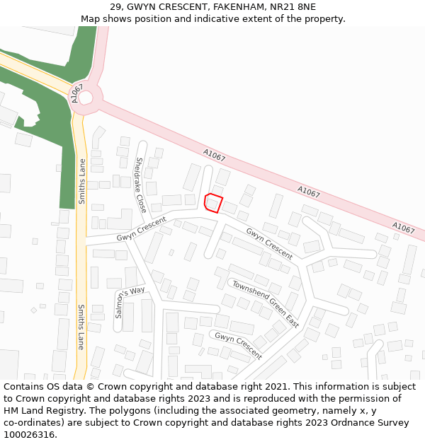 29, GWYN CRESCENT, FAKENHAM, NR21 8NE: Location map and indicative extent of plot