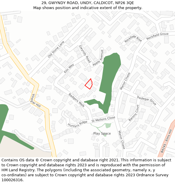 29, GWYNDY ROAD, UNDY, CALDICOT, NP26 3QE: Location map and indicative extent of plot