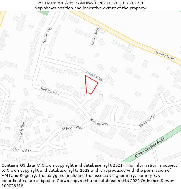 29, HADRIAN WAY, SANDIWAY, NORTHWICH, CW8 2JR: Location map and indicative extent of plot