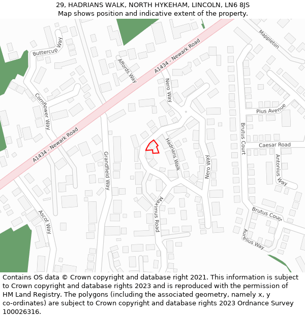 29, HADRIANS WALK, NORTH HYKEHAM, LINCOLN, LN6 8JS: Location map and indicative extent of plot