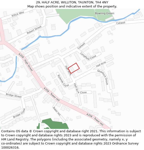 29, HALF ACRE, WILLITON, TAUNTON, TA4 4NY: Location map and indicative extent of plot