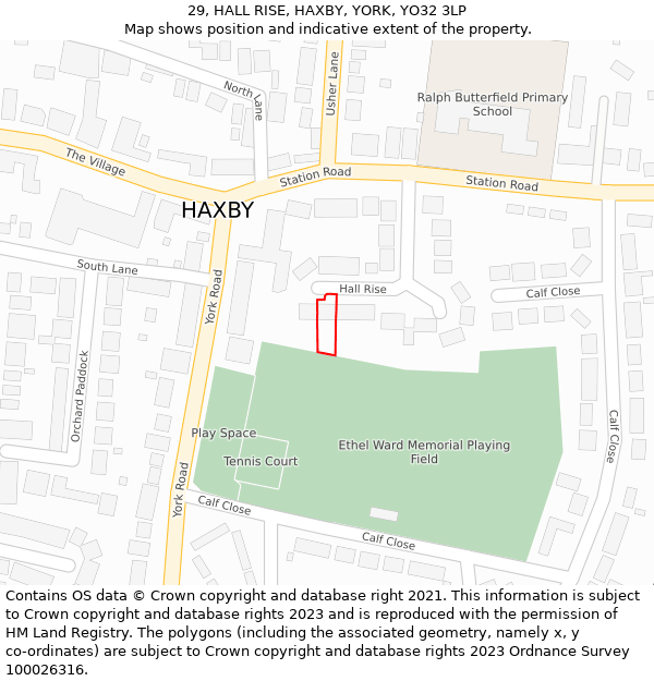 29, HALL RISE, HAXBY, YORK, YO32 3LP: Location map and indicative extent of plot