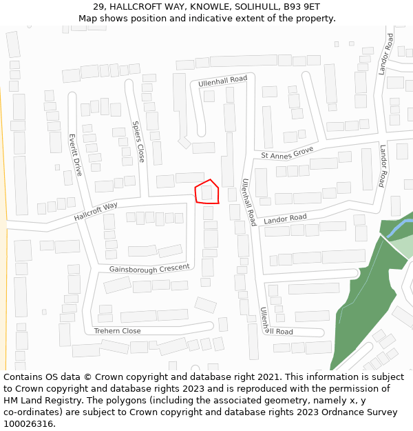 29, HALLCROFT WAY, KNOWLE, SOLIHULL, B93 9ET: Location map and indicative extent of plot