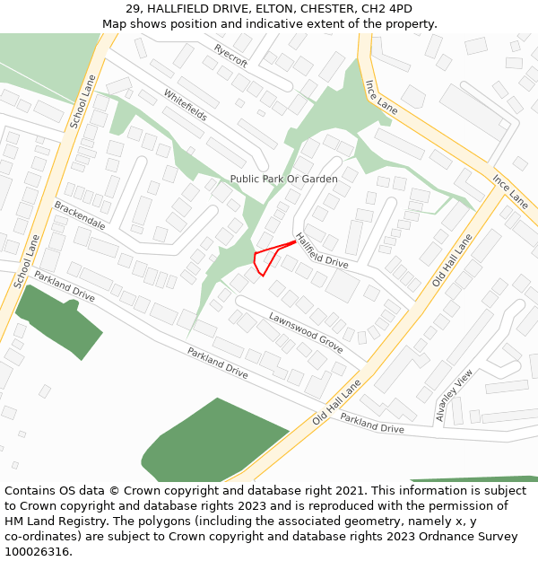 29, HALLFIELD DRIVE, ELTON, CHESTER, CH2 4PD: Location map and indicative extent of plot