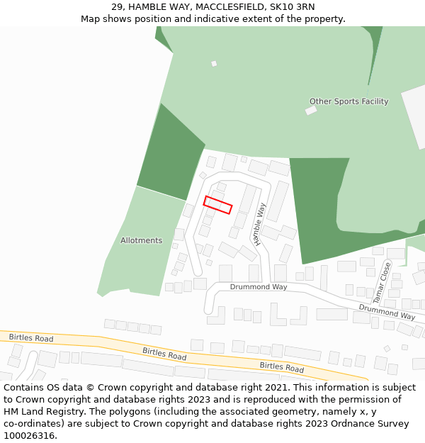 29, HAMBLE WAY, MACCLESFIELD, SK10 3RN: Location map and indicative extent of plot