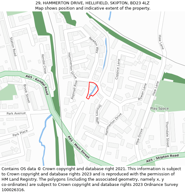 29, HAMMERTON DRIVE, HELLIFIELD, SKIPTON, BD23 4LZ: Location map and indicative extent of plot