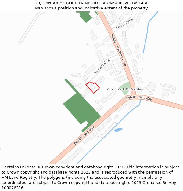 29, HANBURY CROFT, HANBURY, BROMSGROVE, B60 4BF: Location map and indicative extent of plot