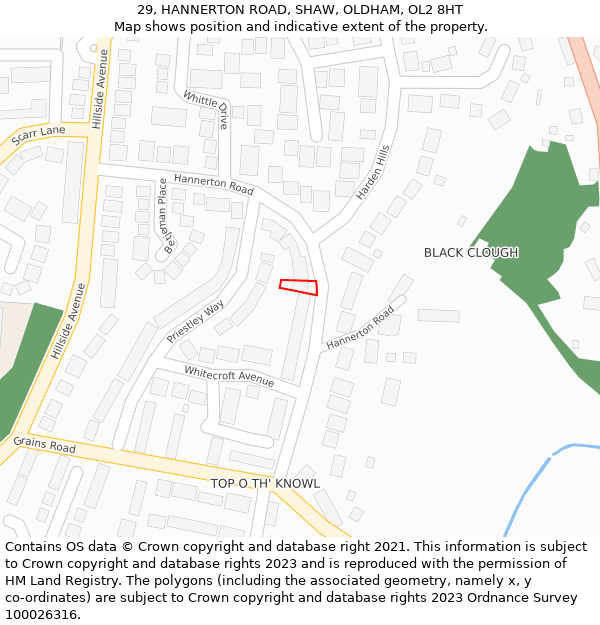 29, HANNERTON ROAD, SHAW, OLDHAM, OL2 8HT: Location map and indicative extent of plot