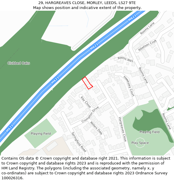 29, HARGREAVES CLOSE, MORLEY, LEEDS, LS27 9TE: Location map and indicative extent of plot