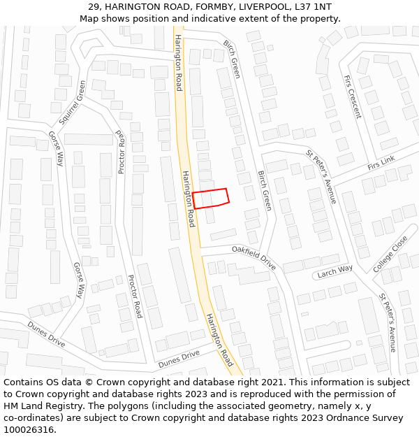 29, HARINGTON ROAD, FORMBY, LIVERPOOL, L37 1NT: Location map and indicative extent of plot