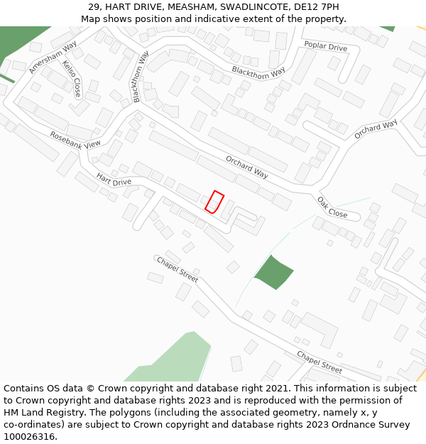 29, HART DRIVE, MEASHAM, SWADLINCOTE, DE12 7PH: Location map and indicative extent of plot