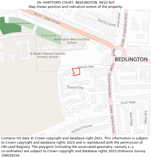 29, HARTFORD COURT, BEDLINGTON, NE22 6LP: Location map and indicative extent of plot