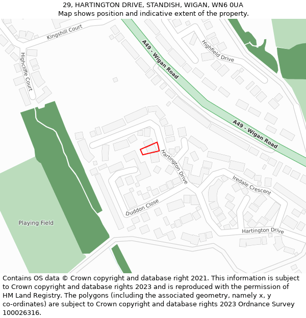 29, HARTINGTON DRIVE, STANDISH, WIGAN, WN6 0UA: Location map and indicative extent of plot