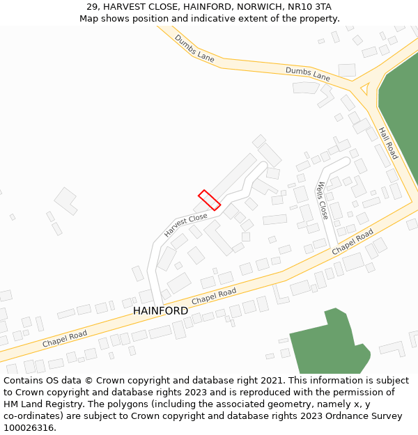 29, HARVEST CLOSE, HAINFORD, NORWICH, NR10 3TA: Location map and indicative extent of plot