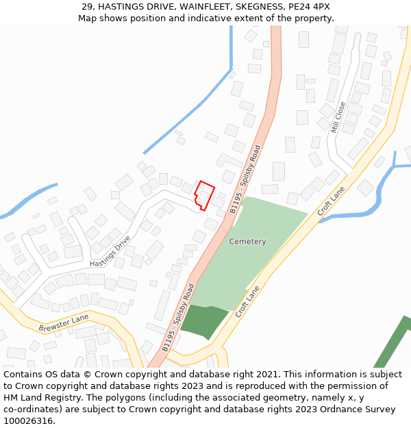 29, HASTINGS DRIVE, WAINFLEET, SKEGNESS, PE24 4PX: Location map and indicative extent of plot