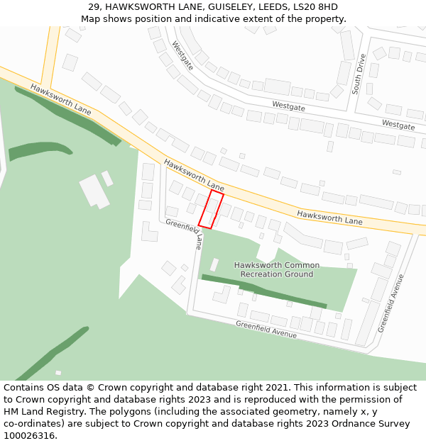 29, HAWKSWORTH LANE, GUISELEY, LEEDS, LS20 8HD: Location map and indicative extent of plot