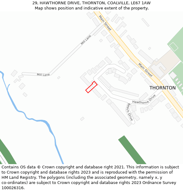 29, HAWTHORNE DRIVE, THORNTON, COALVILLE, LE67 1AW: Location map and indicative extent of plot