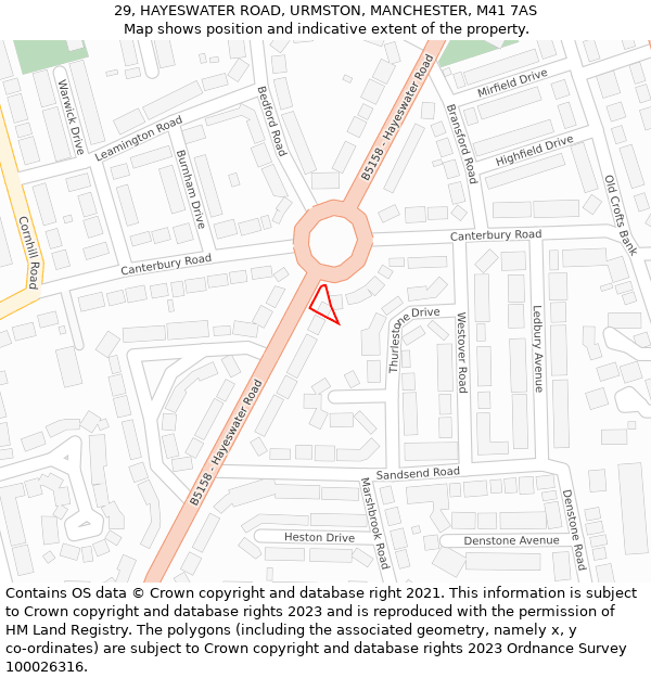 29, HAYESWATER ROAD, URMSTON, MANCHESTER, M41 7AS: Location map and indicative extent of plot