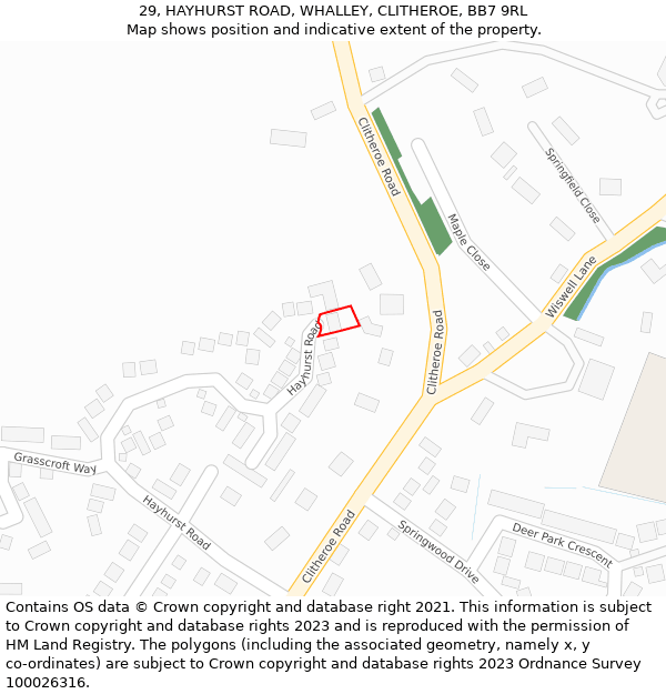 29, HAYHURST ROAD, WHALLEY, CLITHEROE, BB7 9RL: Location map and indicative extent of plot