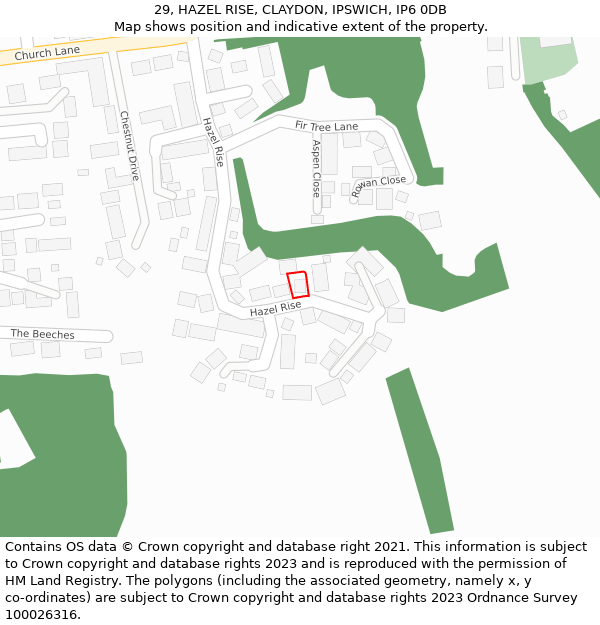 29, HAZEL RISE, CLAYDON, IPSWICH, IP6 0DB: Location map and indicative extent of plot