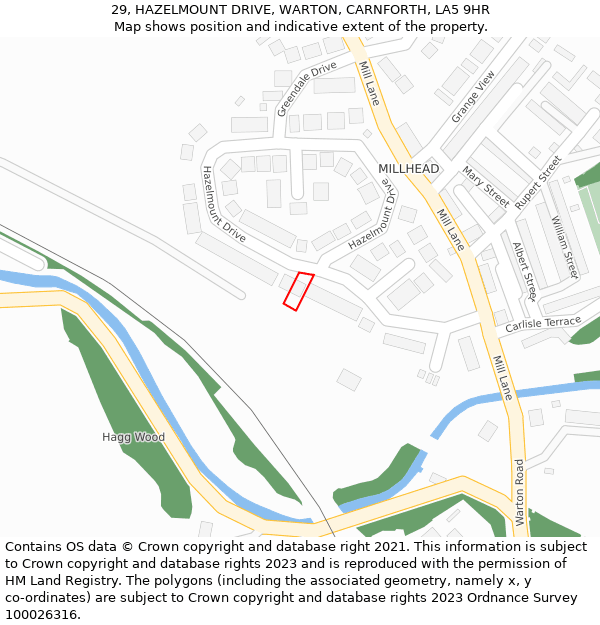 29, HAZELMOUNT DRIVE, WARTON, CARNFORTH, LA5 9HR: Location map and indicative extent of plot