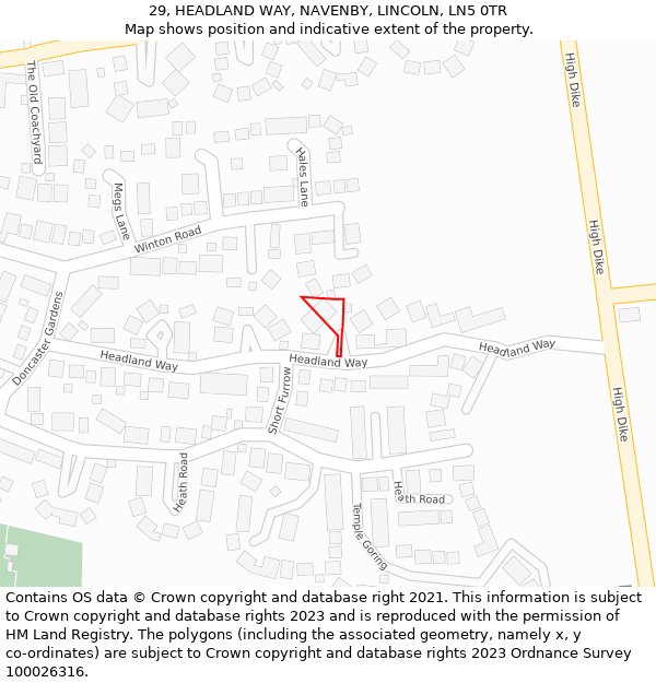 29, HEADLAND WAY, NAVENBY, LINCOLN, LN5 0TR: Location map and indicative extent of plot